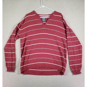 Springfield Shirt Mens XL Striped Henley Cotton Button Long Sleeve Red Pullover